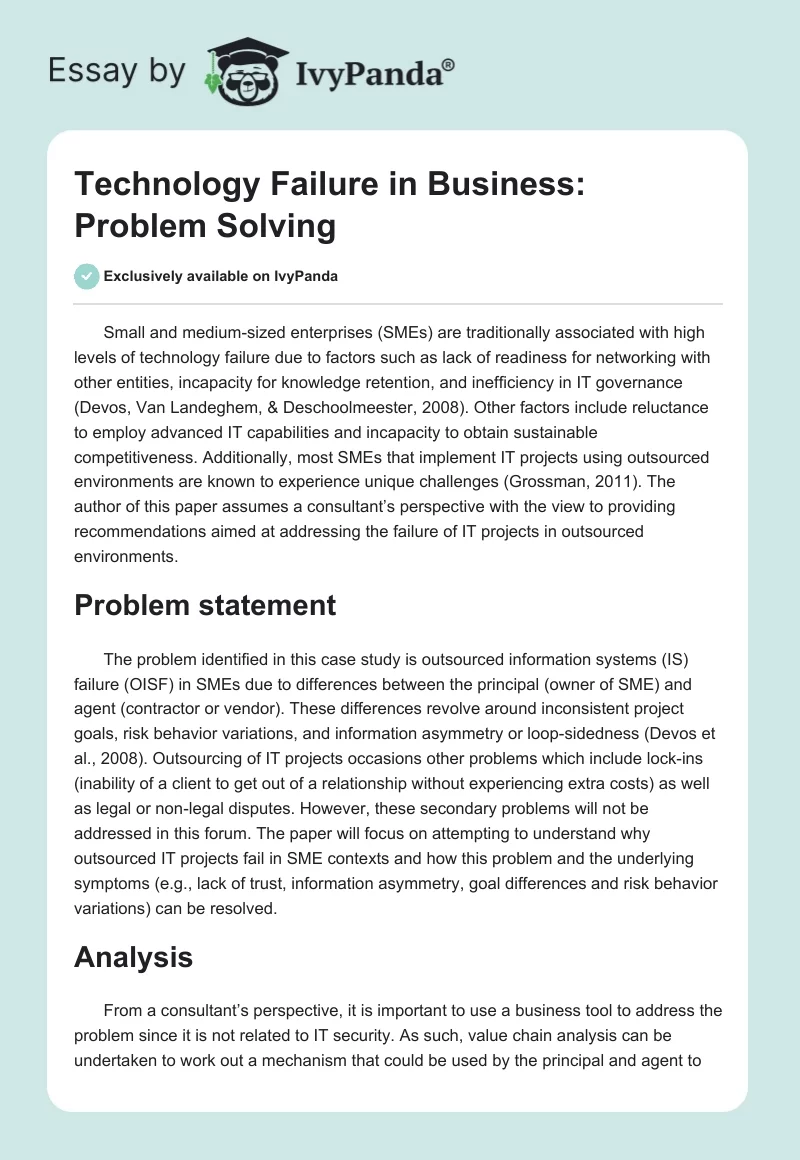 Technology Failure in Business: Problem Solving. Page 1