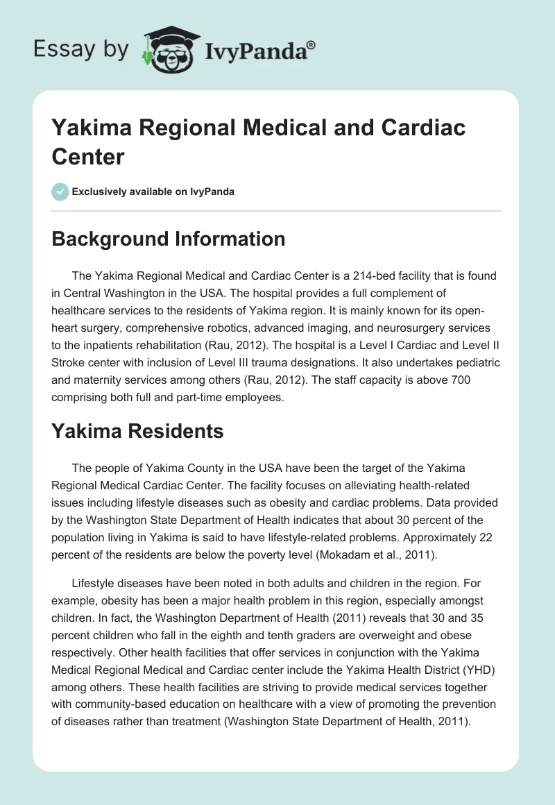 Yakima Regional Medical and Cardiac Center. Page 1