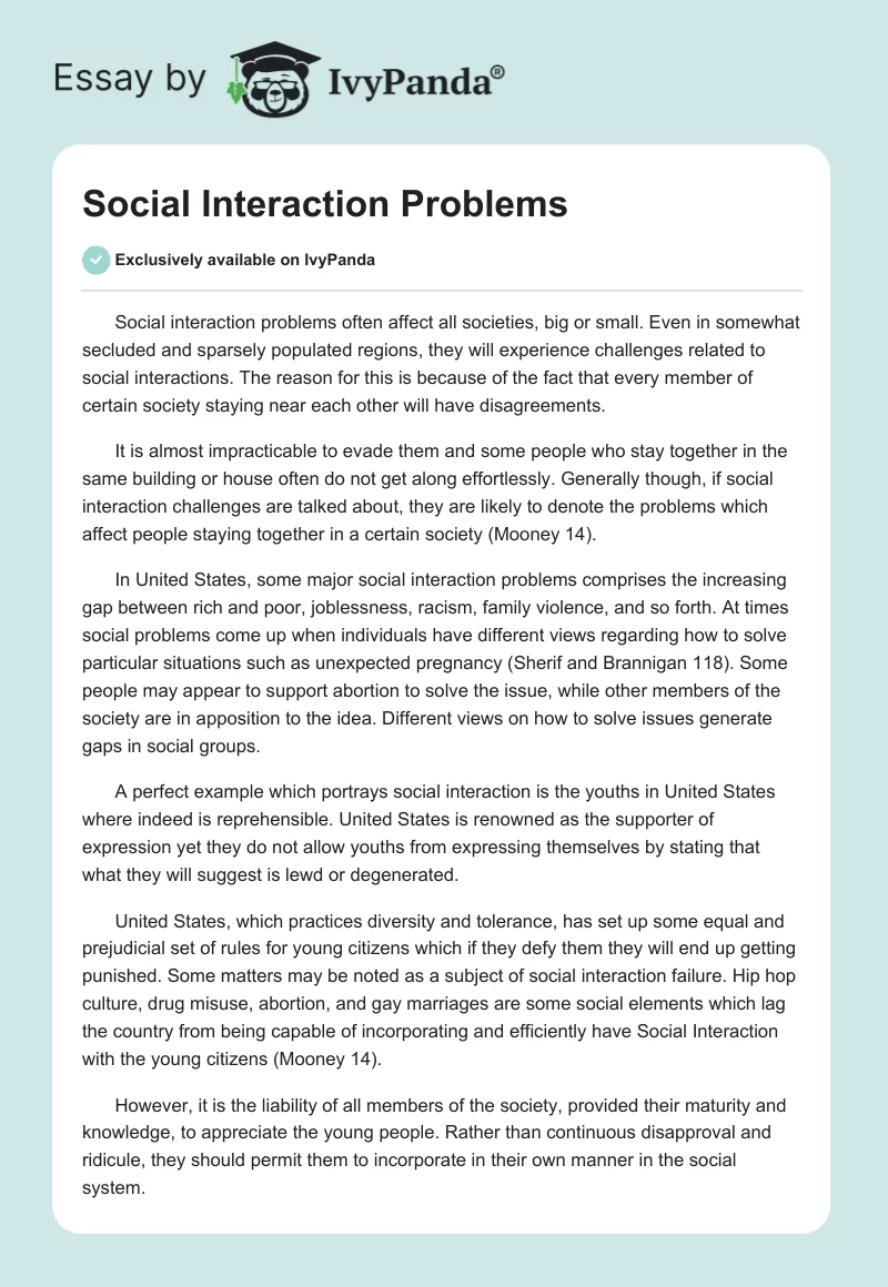 Social Interaction Problems. Page 1