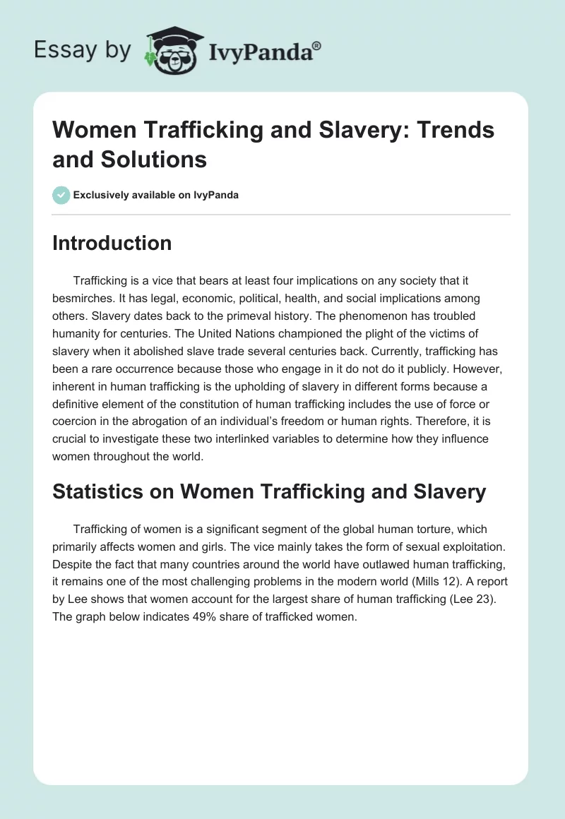 Women Trafficking and Slavery: Trends and Solutions. Page 1