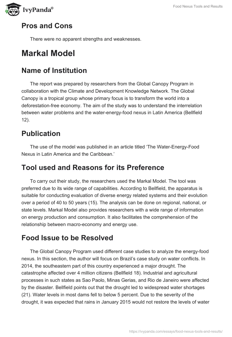 Food Nexus Tools and Results. Page 3