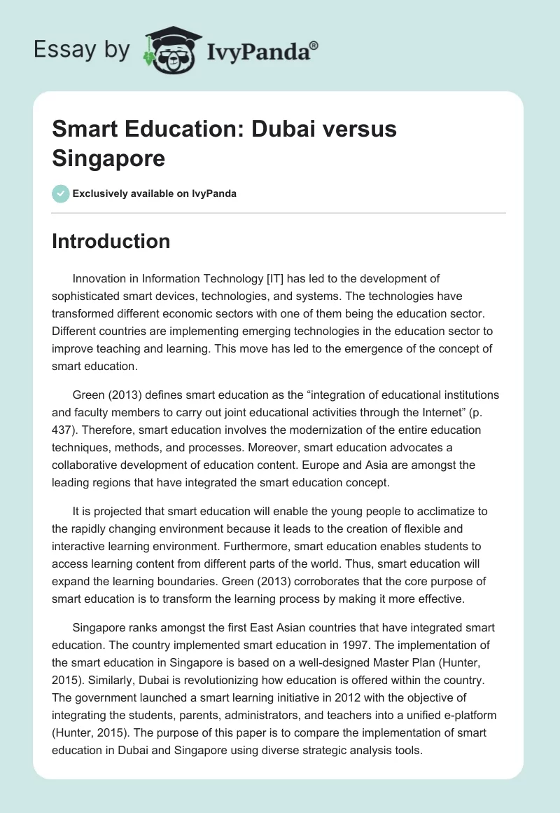 Smart Education: Dubai versus Singapore. Page 1
