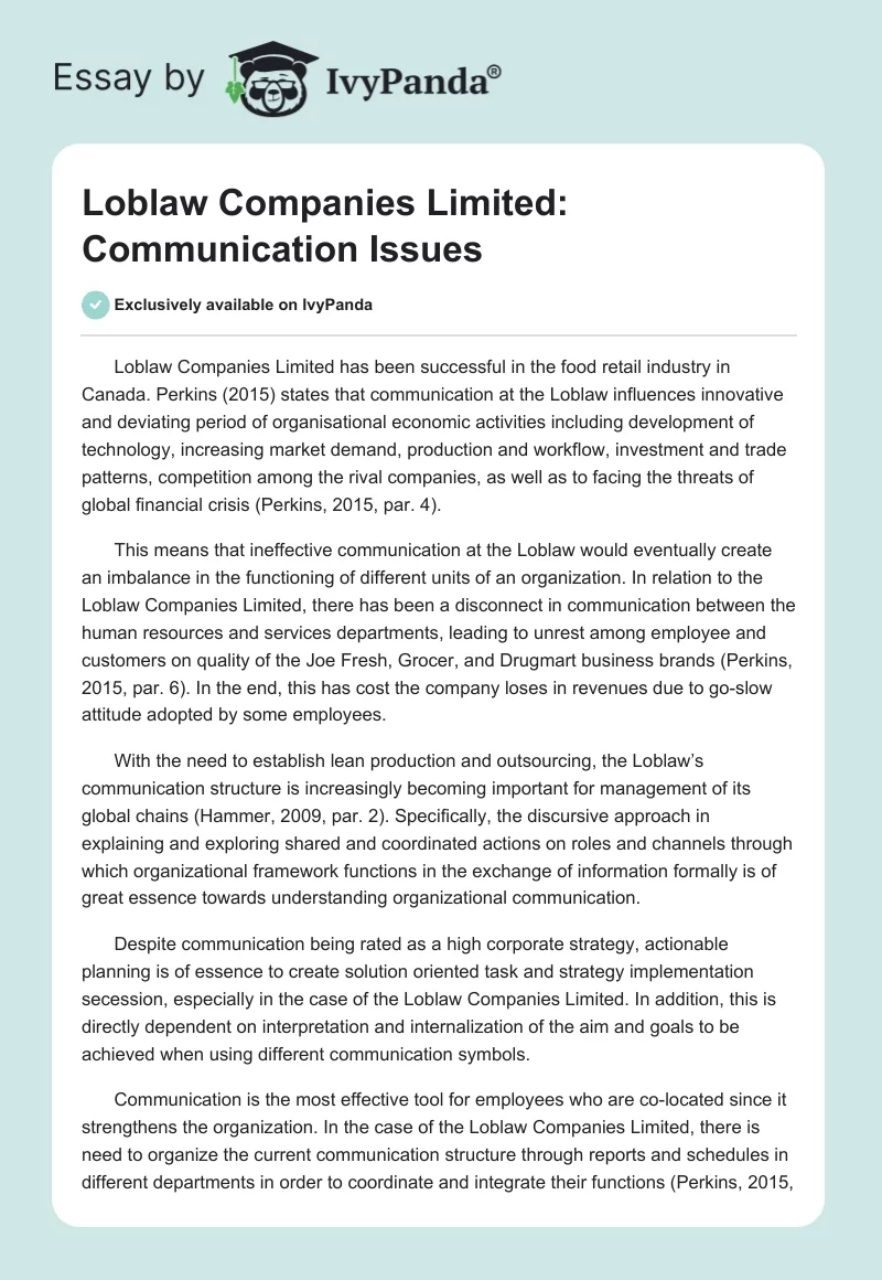 Loblaw Companies Limited: Communication Issues. Page 1