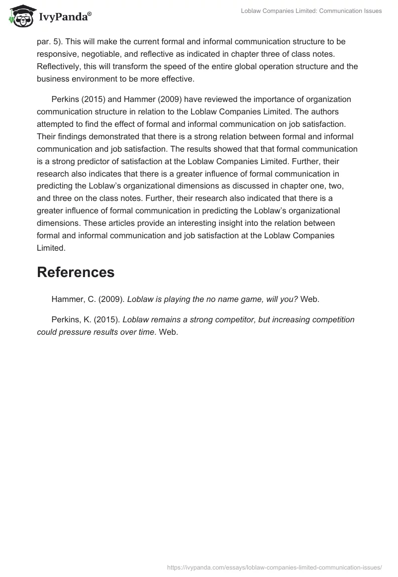 Loblaw Companies Limited: Communication Issues. Page 2