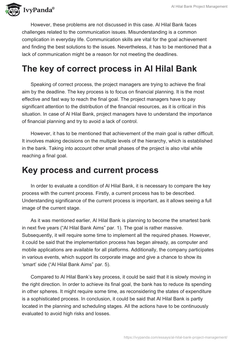 Al Hilal Bank Project Management. Page 3