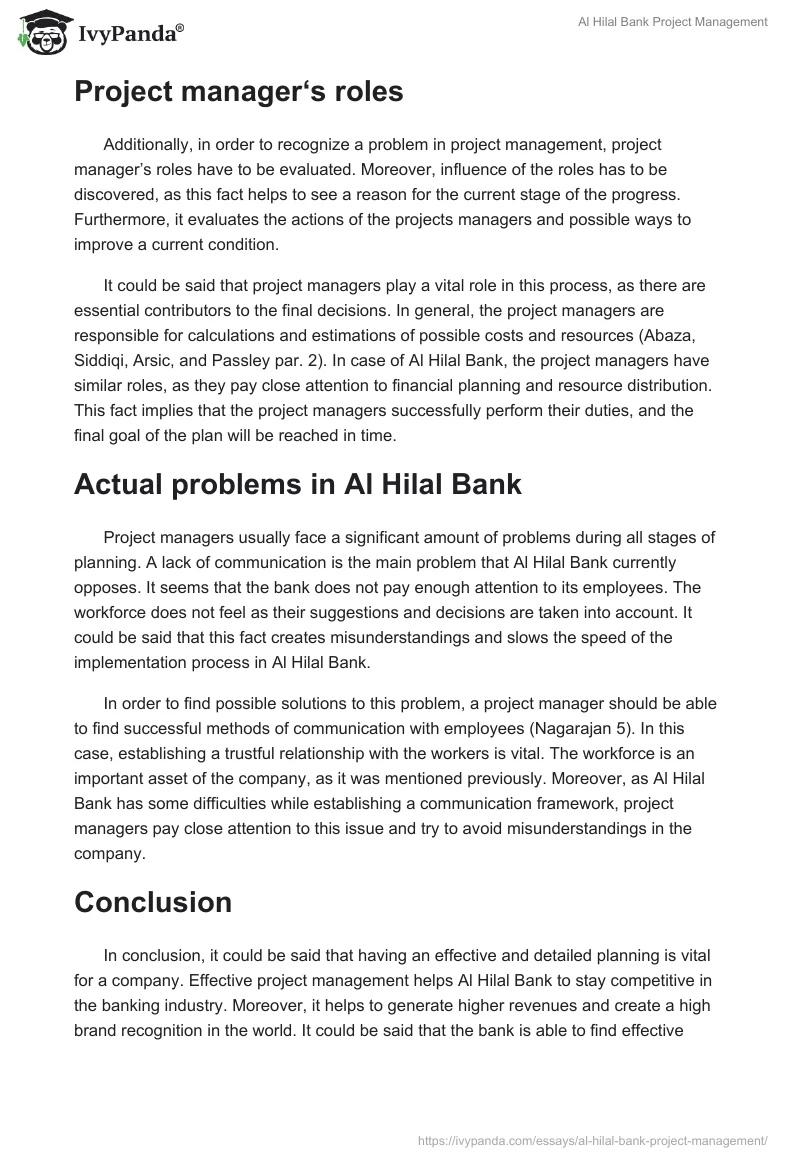 Al Hilal Bank Project Management. Page 4