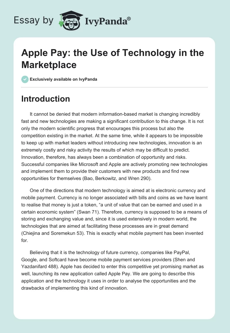 Apple Pay: The Use of Technology in the Marketplace. Page 1