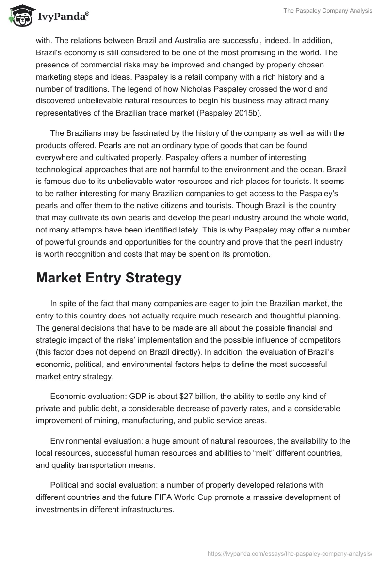 The Paspaley Company Analysis. Page 5