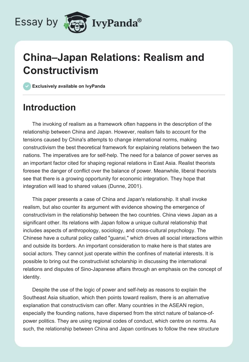 China–Japan Relations: Realism and Constructivism. Page 1