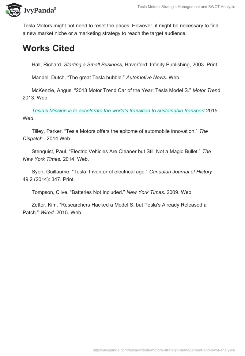 Tesla Motors' Strategic Management and SWOT Analysis. Page 4