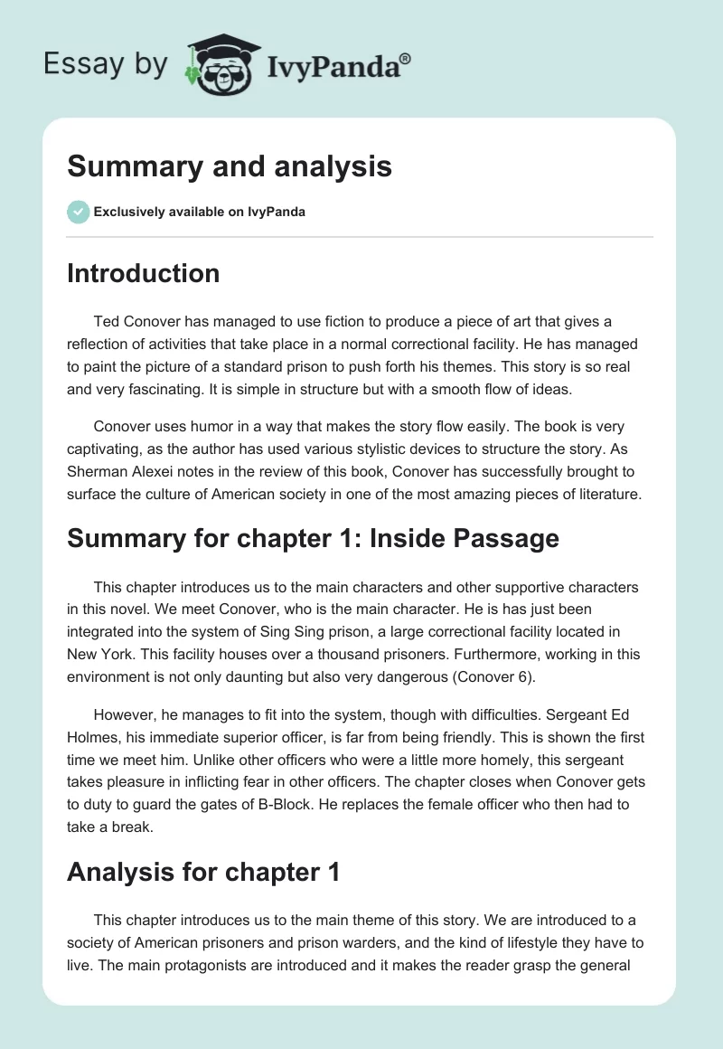 Summary and analysis. Page 1