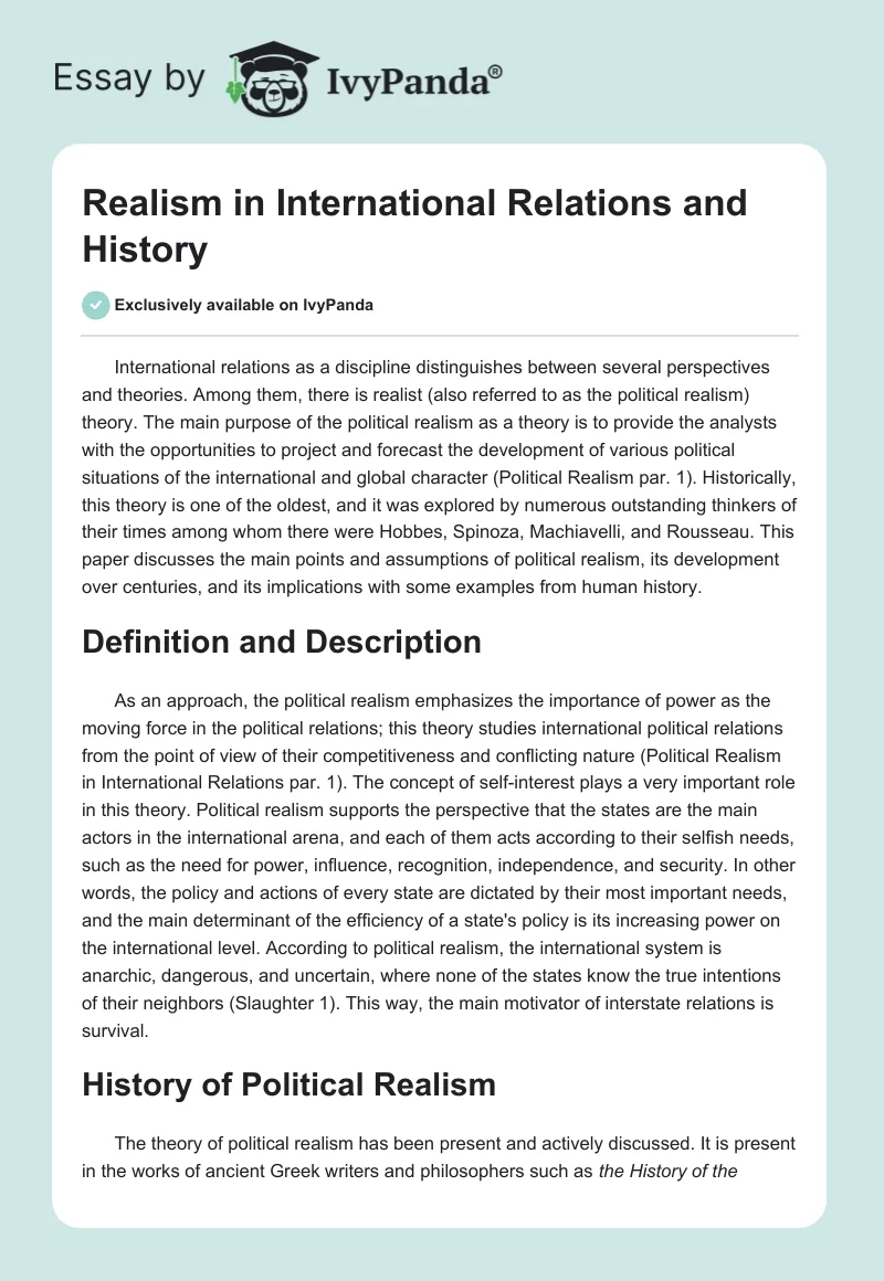 Realism in International Relations and History. Page 1