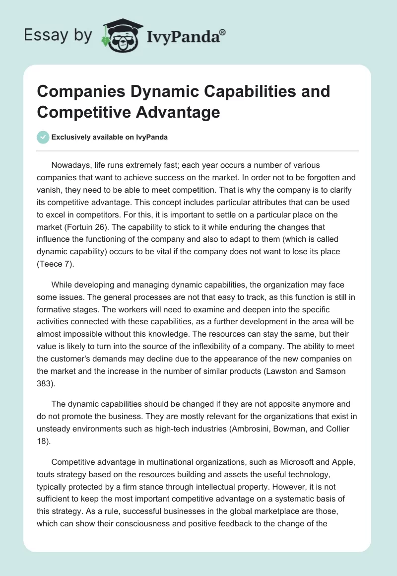 Companies Dynamic Capabilities and Competitive Advantage. Page 1