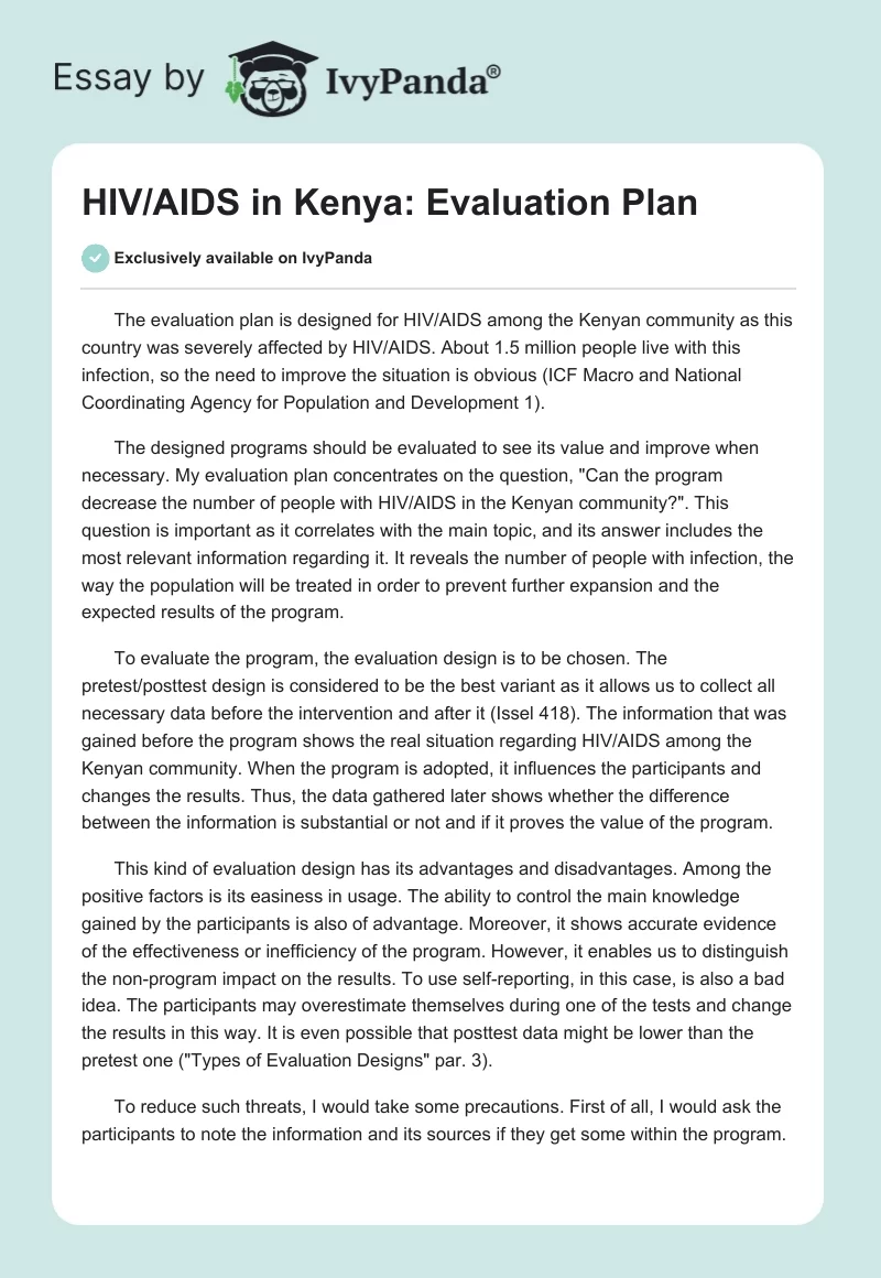 HIV/AIDS in Kenya: Evaluation Plan. Page 1