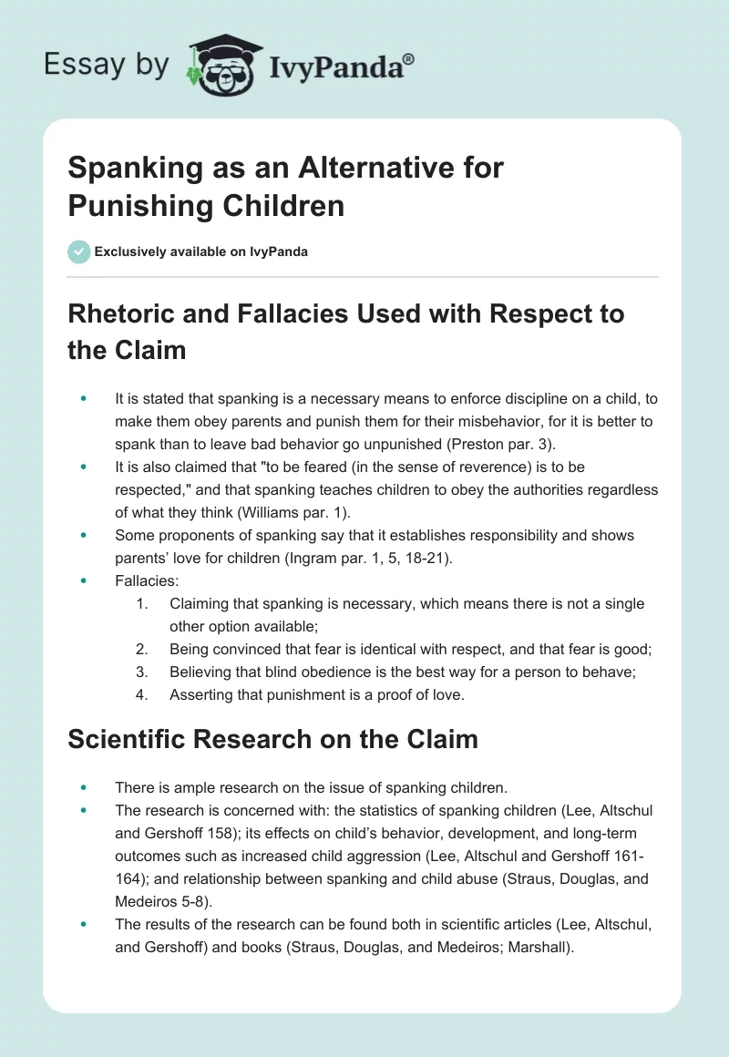 Spanking as an Alternative for Punishing Children. Page 1