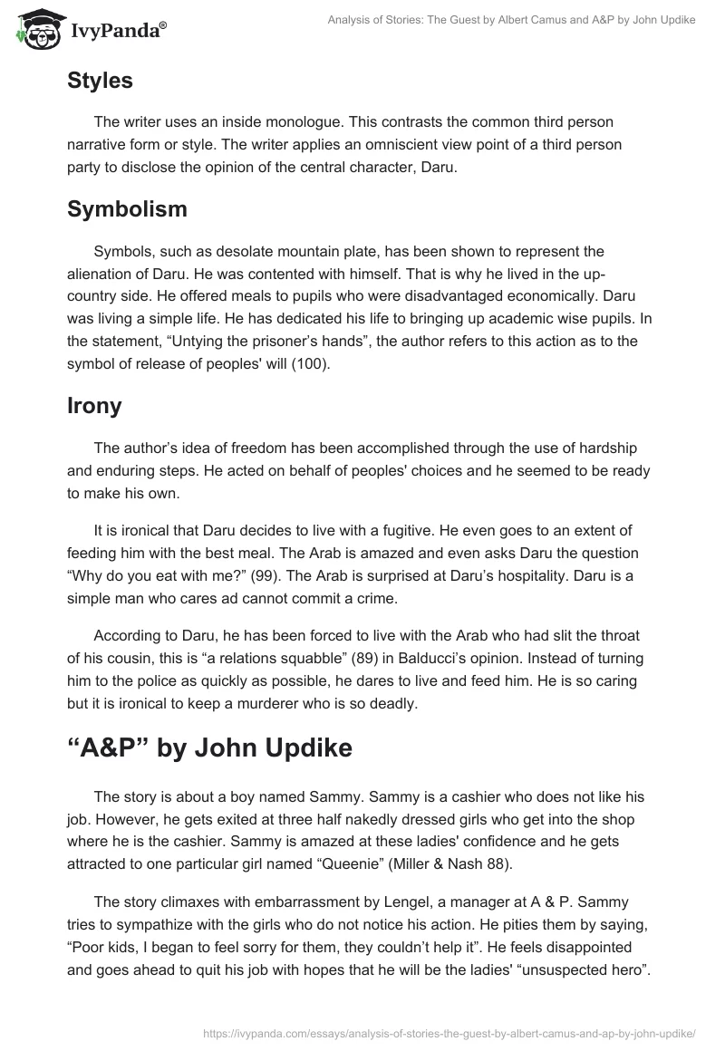 Analysis of Stories: "The Guest" by Albert Camus and "A&P" by John Updike. Page 2