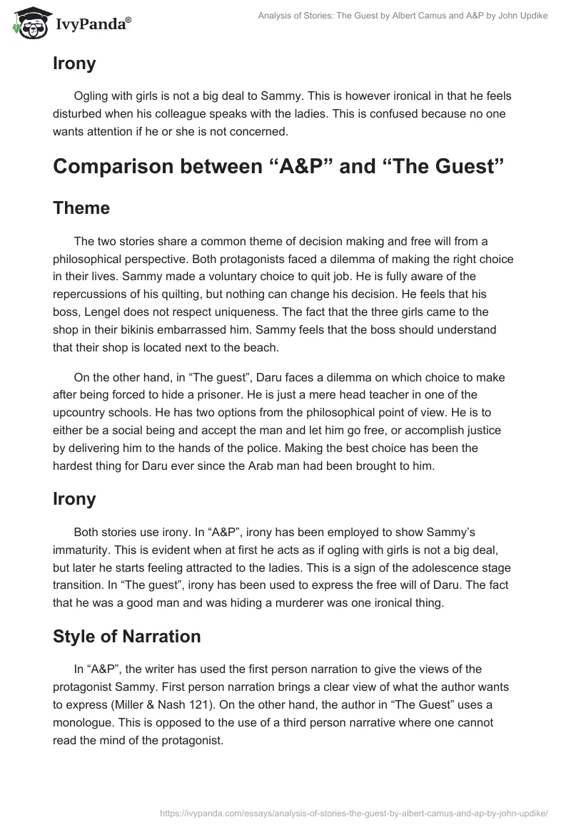 Analysis of Stories: "The Guest" by Albert Camus and "A&P" by John Updike. Page 4