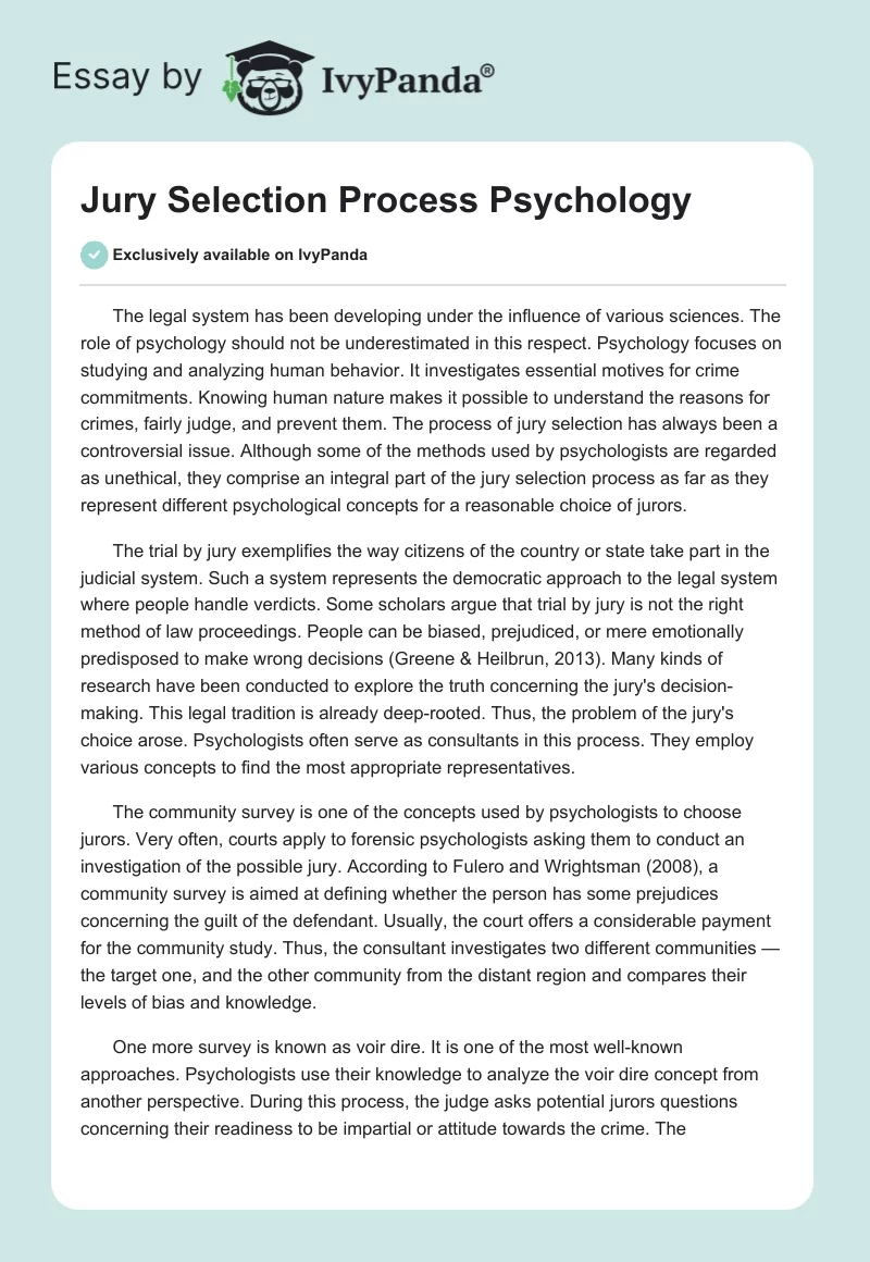 Jury Selection Process Psychology. Page 1