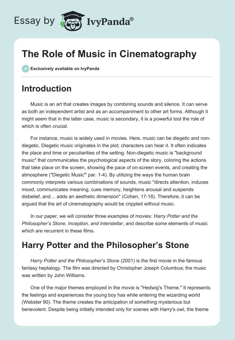 The Role of Music in Cinematography. Page 1