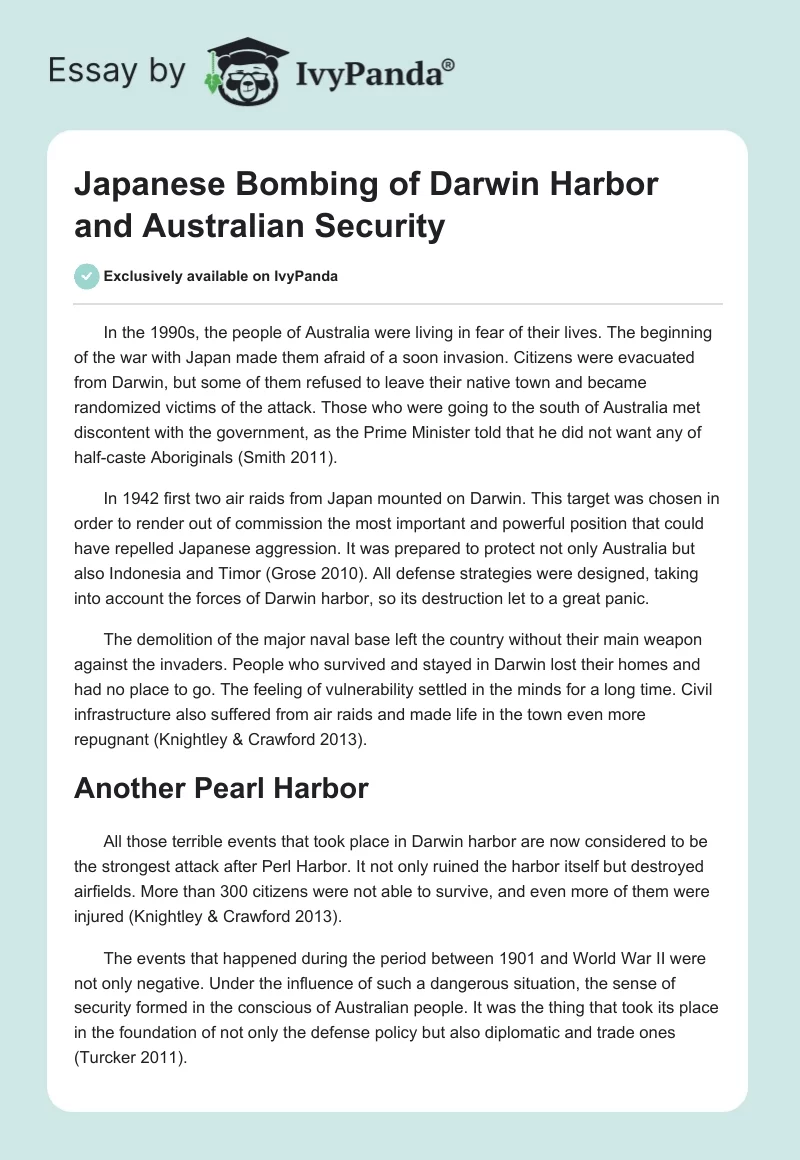 Japanese Bombing of Darwin Harbor and Australian Security. Page 1
