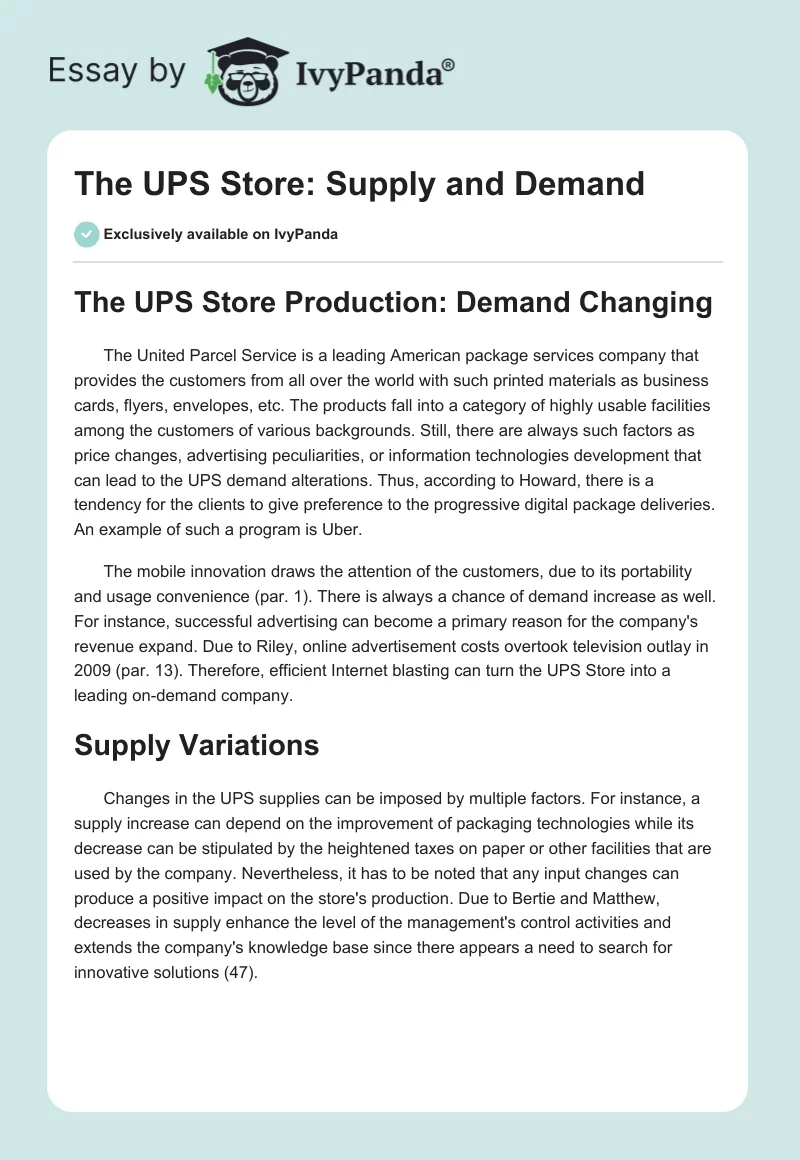 The UPS Store: Supply and Demand. Page 1