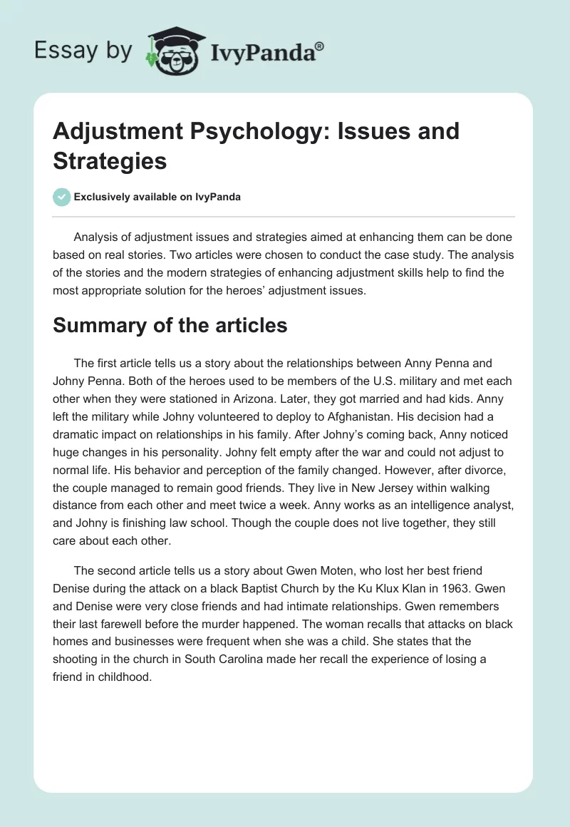 Adjustment Psychology: Issues and Strategies. Page 1