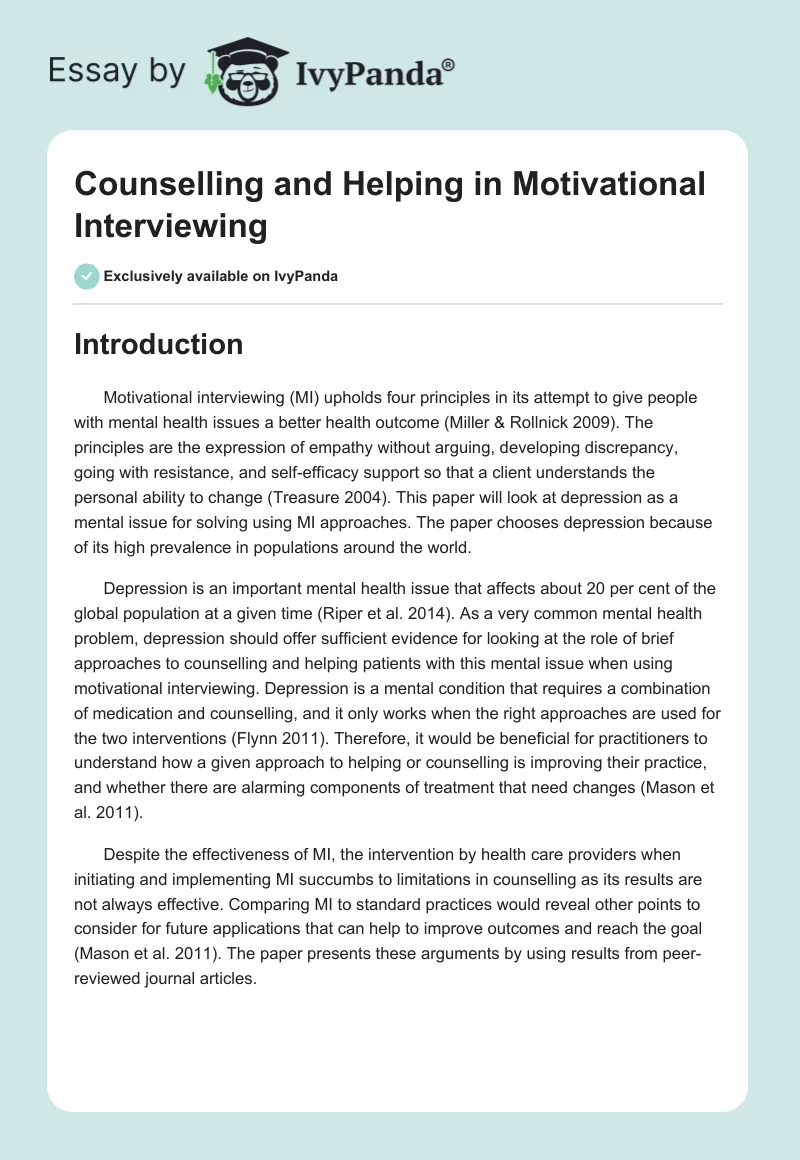 Counselling and Helping in Motivational Interviewing. Page 1