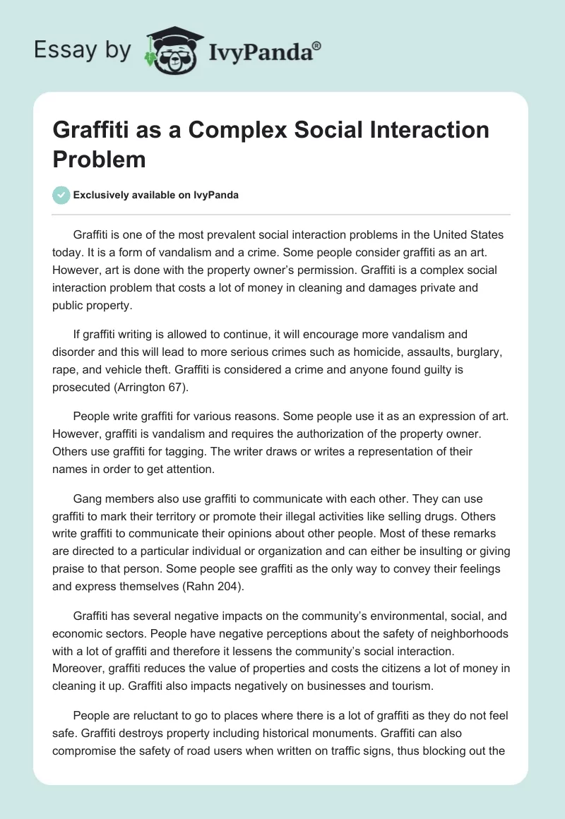 Graffiti as a Complex Social Interaction Problem. Page 1