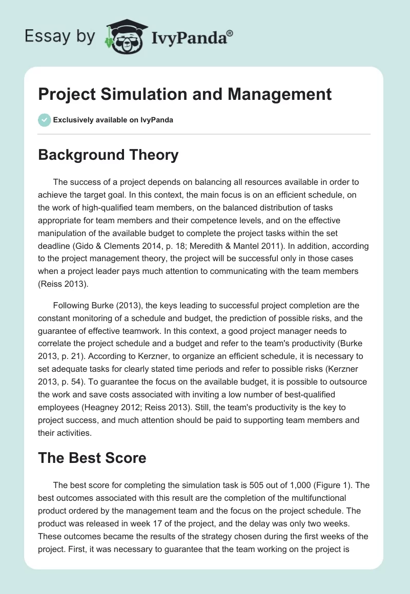 Project Simulation and Management. Page 1