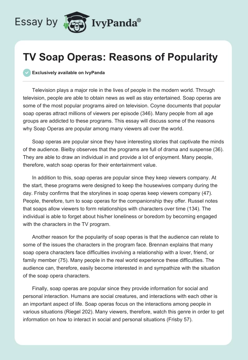 TV Soap Operas: Reasons of Popularity. Page 1