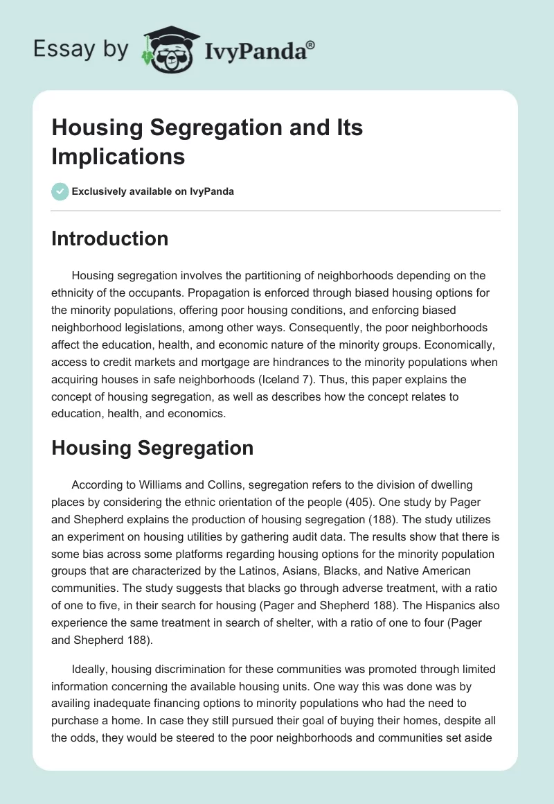 Housing Segregation and Its Implications. Page 1