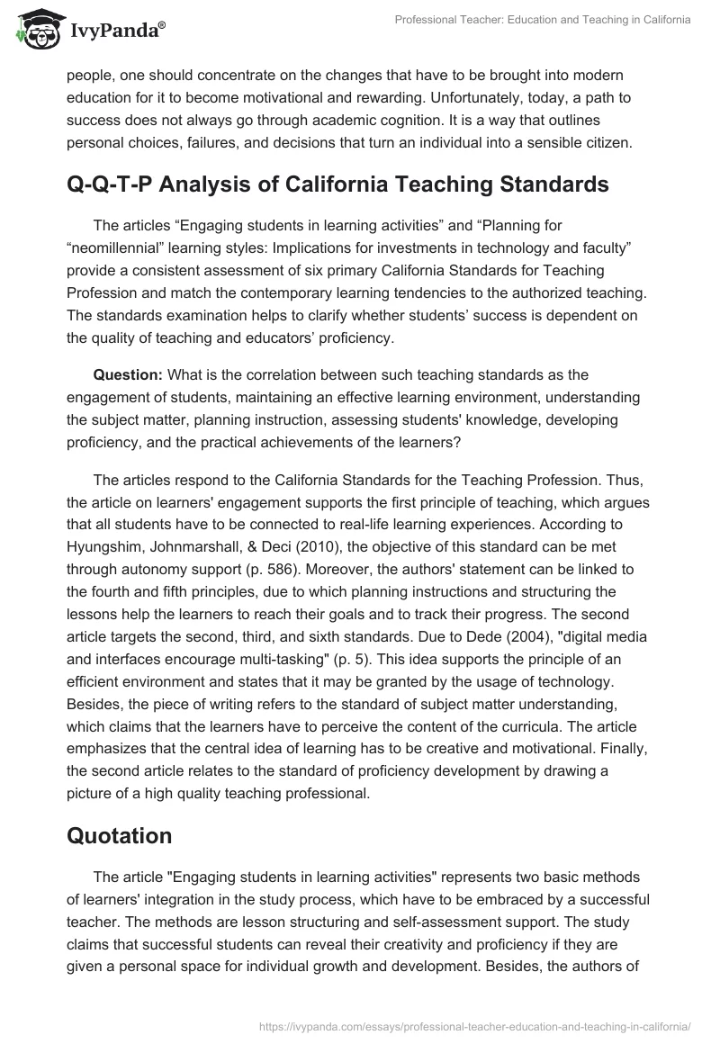 Professional Teacher: Education and Teaching in California. Page 2