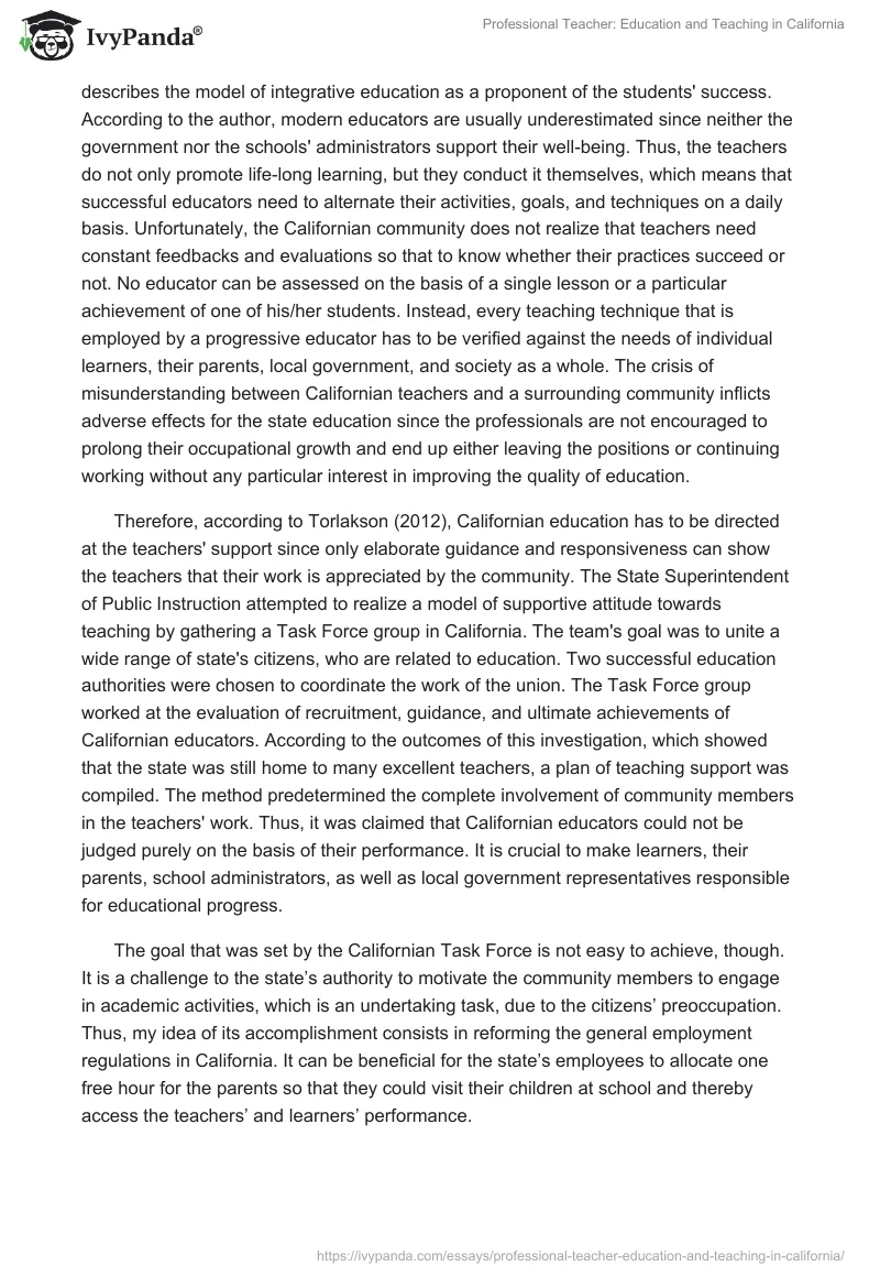 Professional Teacher: Education and Teaching in California. Page 4