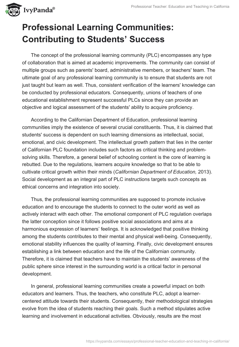 Professional Teacher: Education and Teaching in California. Page 5