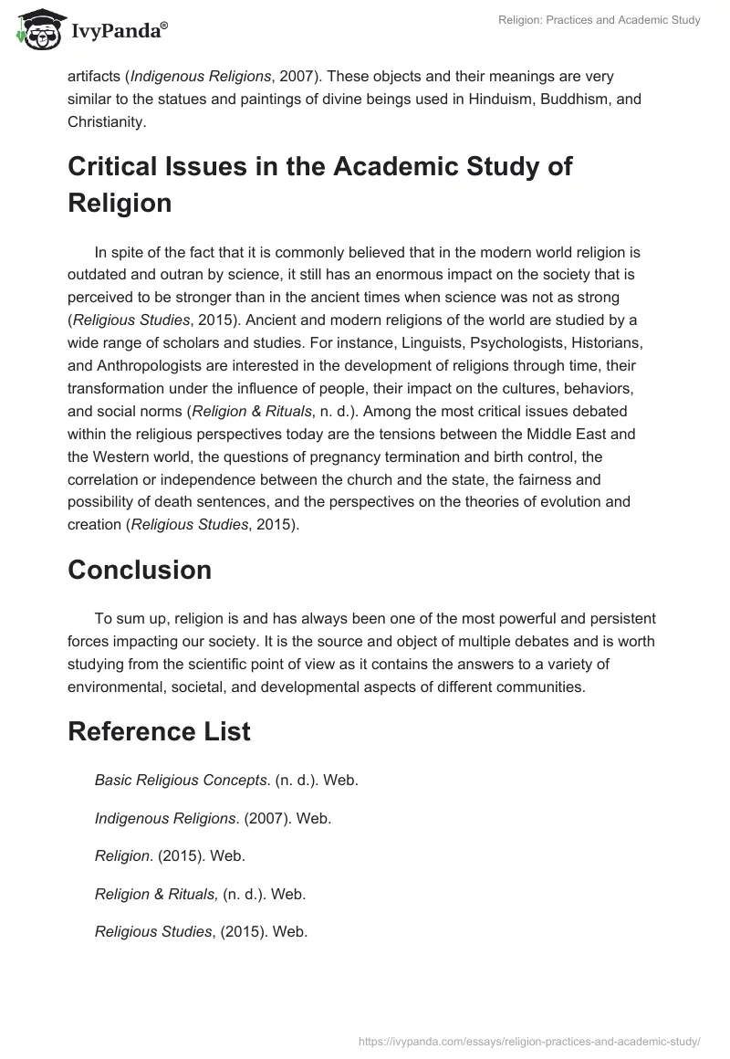 Religion: Practices and Academic Study. Page 2