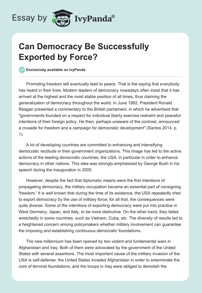 Can Democracy Be Successfully Exported by Force?. Page 1