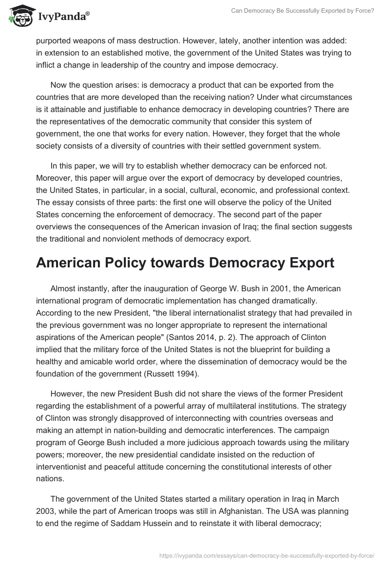Can Democracy Be Successfully Exported by Force?. Page 2