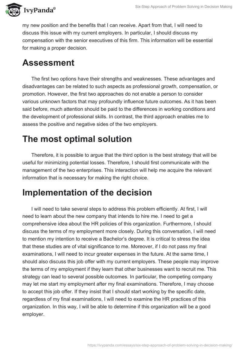 Six-Step Approach of Problem Solving in Decision Making. Page 3