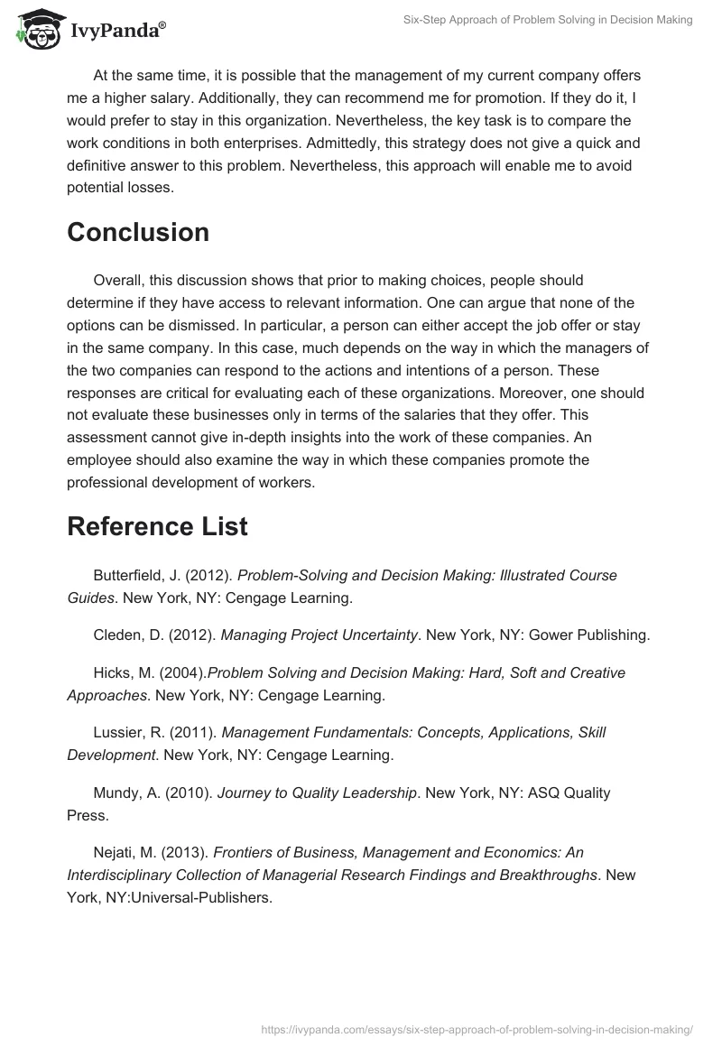 Six-Step Approach of Problem Solving in Decision Making. Page 4