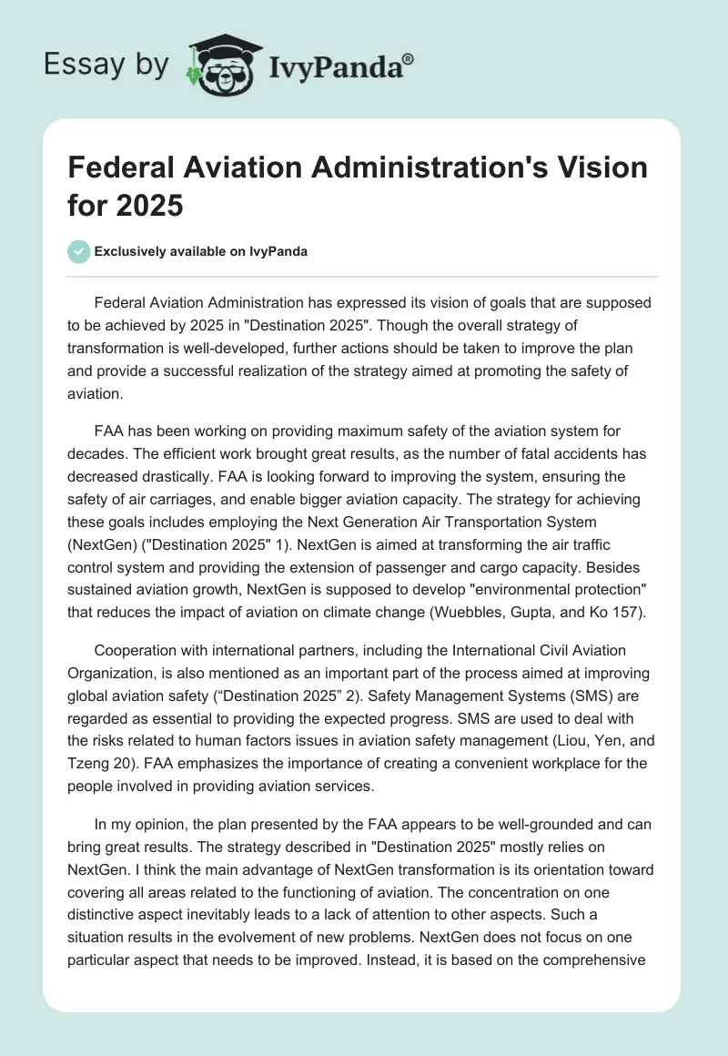 Federal Aviation Administration's Vision for 2025. Page 1
