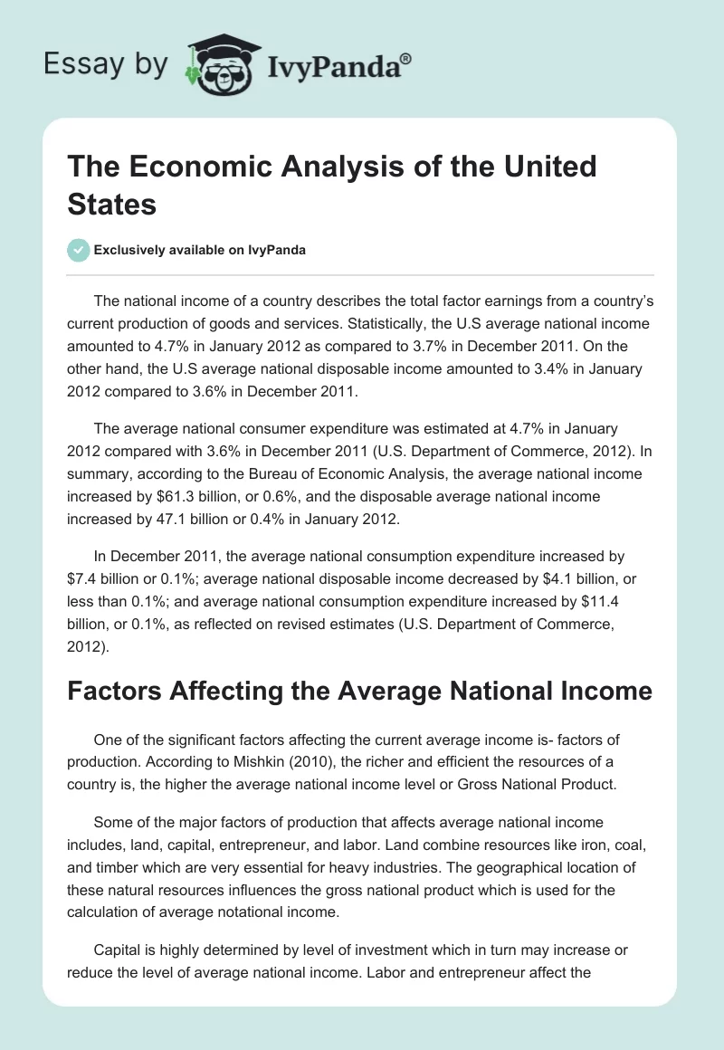The Economic Analysis of the United States. Page 1