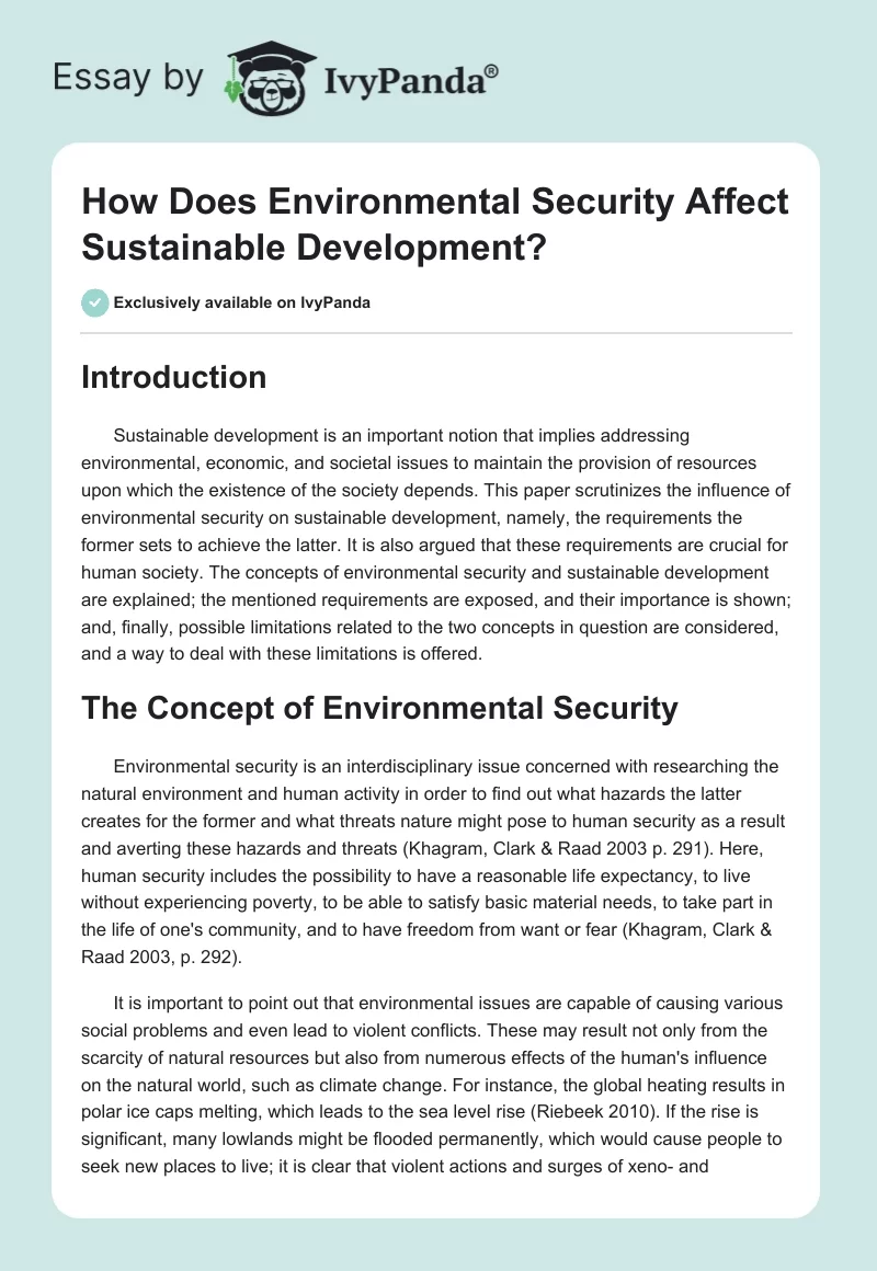How Does Environmental Security Affect Sustainable Development?. Page 1