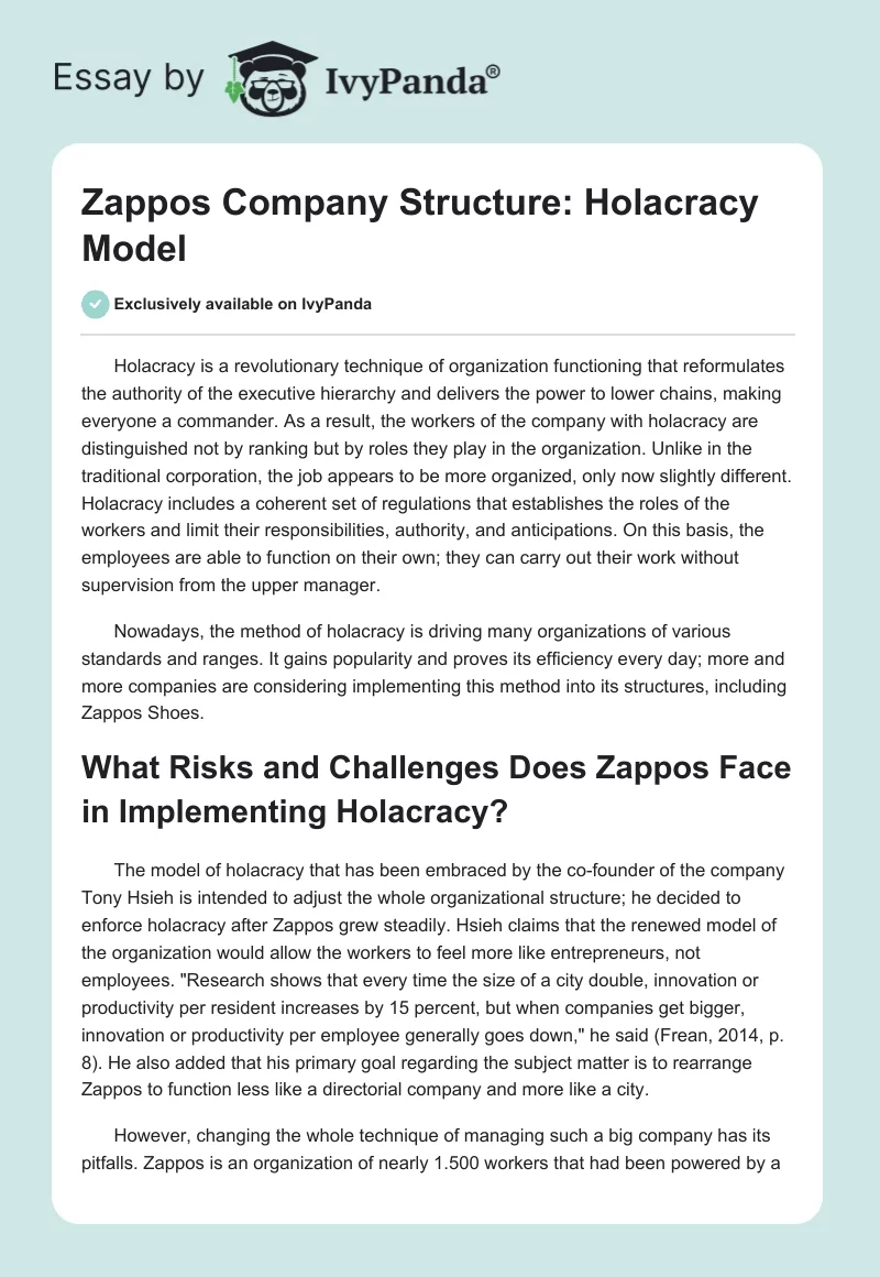 Zappos Company Structure: Holacracy Model. Page 1