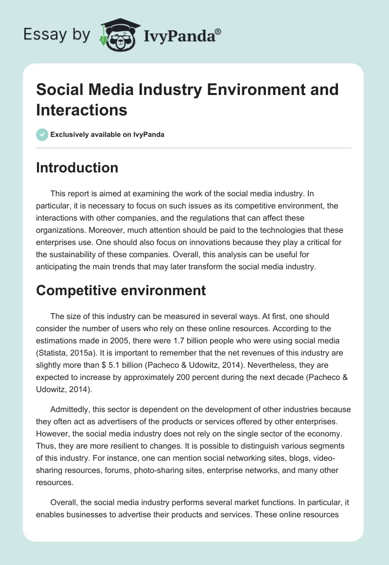 Social Media Industry Environment and Interactions. Page 1