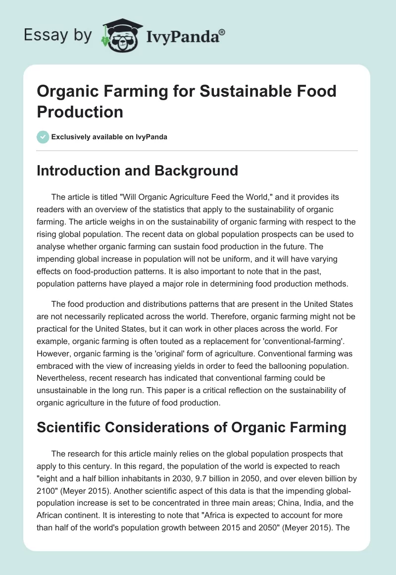 Organic Farming for Sustainable Food Production. Page 1