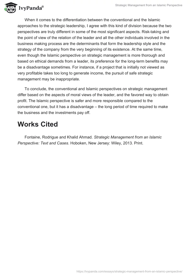 Strategic Management from an Islamic Perspective. Page 2