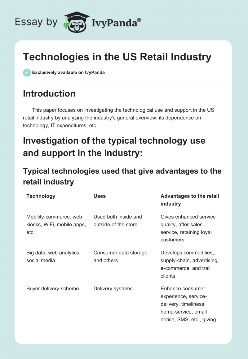 Technologies in the US Retail Industry. Page 1