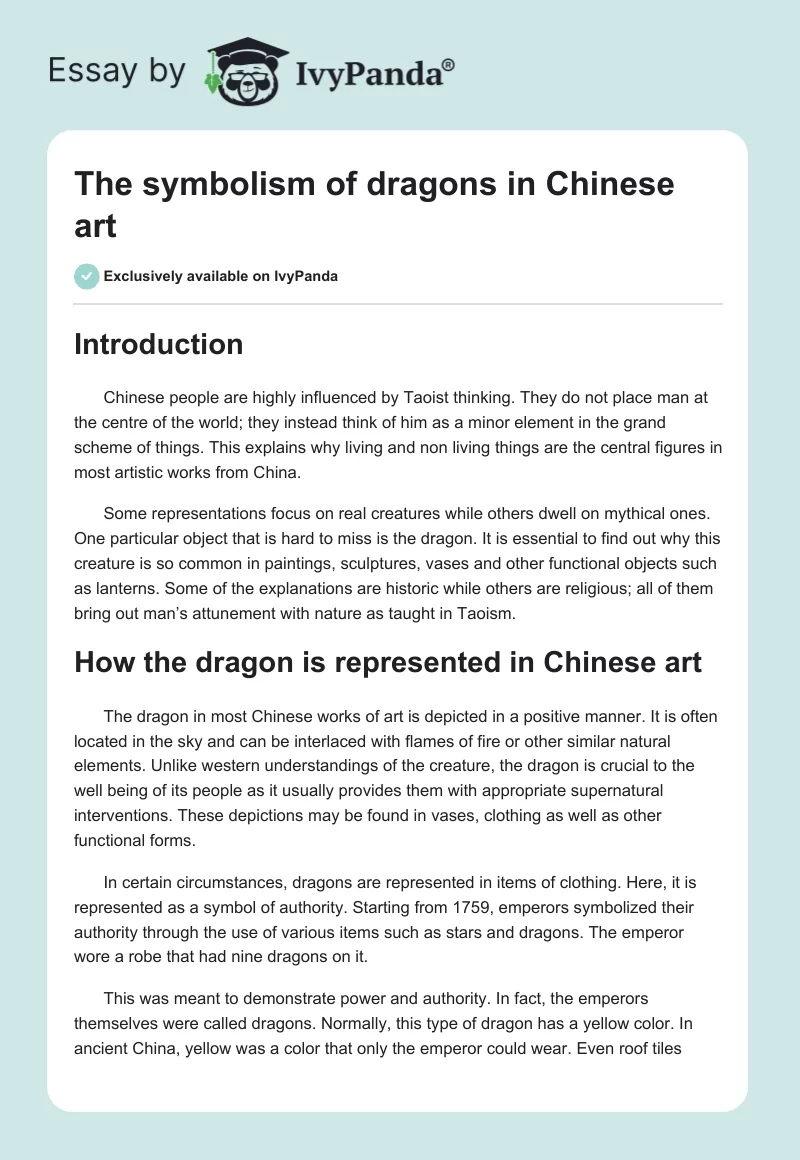 The symbolism of dragons in Chinese art. Page 1