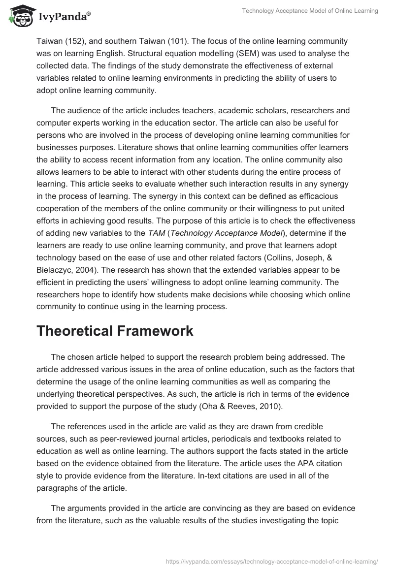 Technology Acceptance Model of Online Learning. Page 2