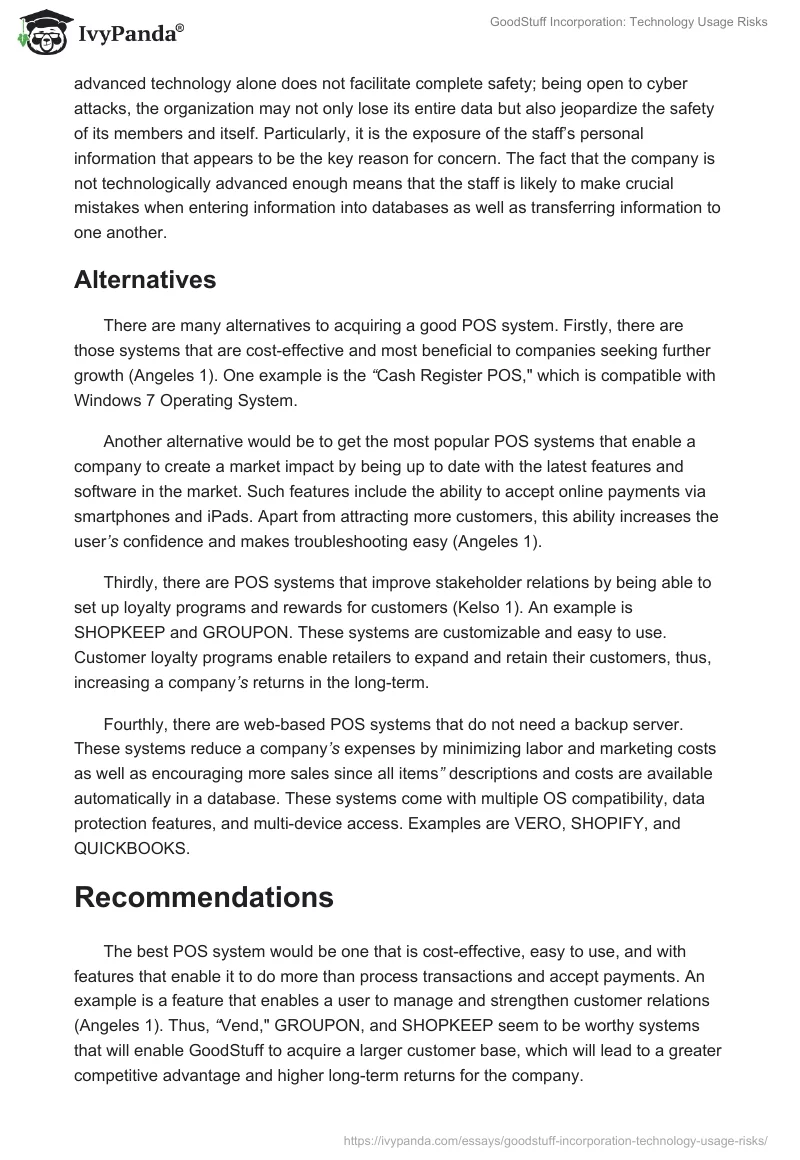GoodStuff Incorporation: Technology Usage Risks. Page 3